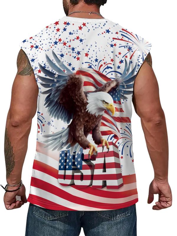 Men's American Flag 4th Of July Eagle Print 4th of July Tank Top, Regular Fit Casual Comfy Sleeveless Crew Neck Top for Summer, Fashion Men's Top for Daily Wear