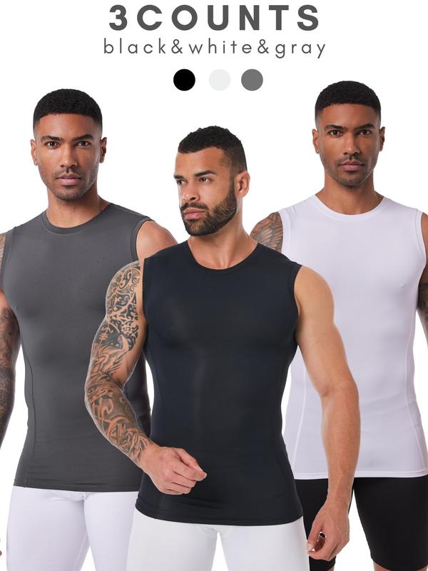 Men's Solid Color Shapewear Tank Top, Casual Breathable Sleeveless Shapewear Top for Workout Gym Exercise, Fashion Men's Underwear & Sleepwear for All Seasons