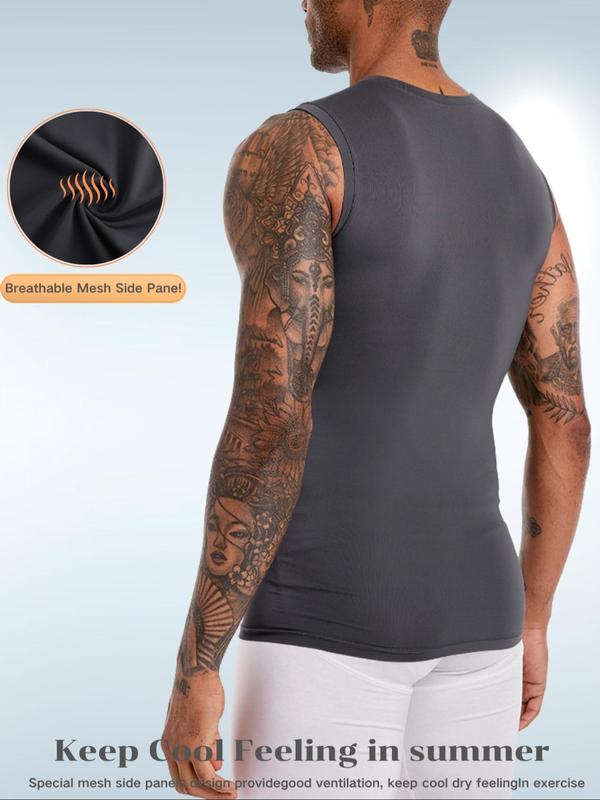 Men's Solid Color Shapewear Tank Top, Casual Breathable Sleeveless Shapewear Top for Workout Gym Exercise, Fashion Men's Underwear & Sleepwear for All Seasons