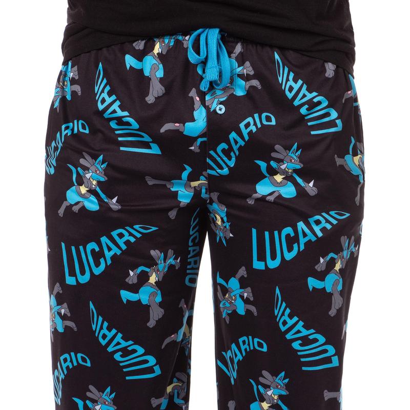 Pokemon Men's Lucario #0448 Fighting Poses All Over Print Adult Pajama Pants Sleep Lounge Bottoms