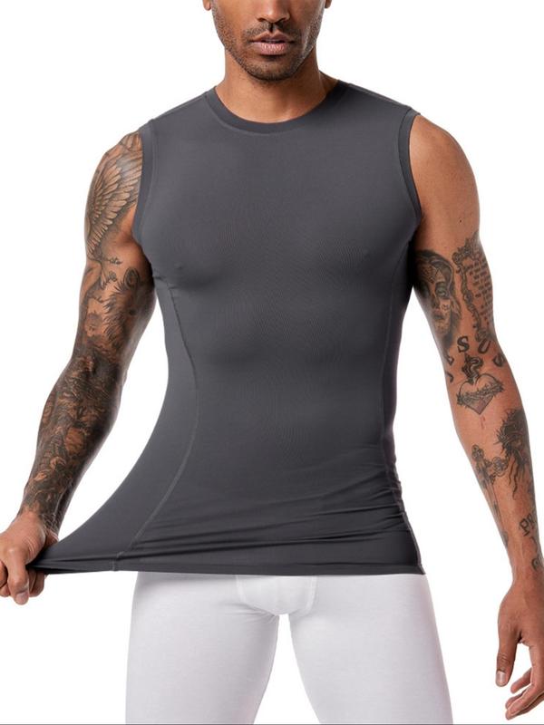 Men's Solid Color Shapewear Tank Top, Casual Breathable Sleeveless Shapewear Top for Workout Gym Exercise, Fashion Men's Underwear & Sleepwear for All Seasons