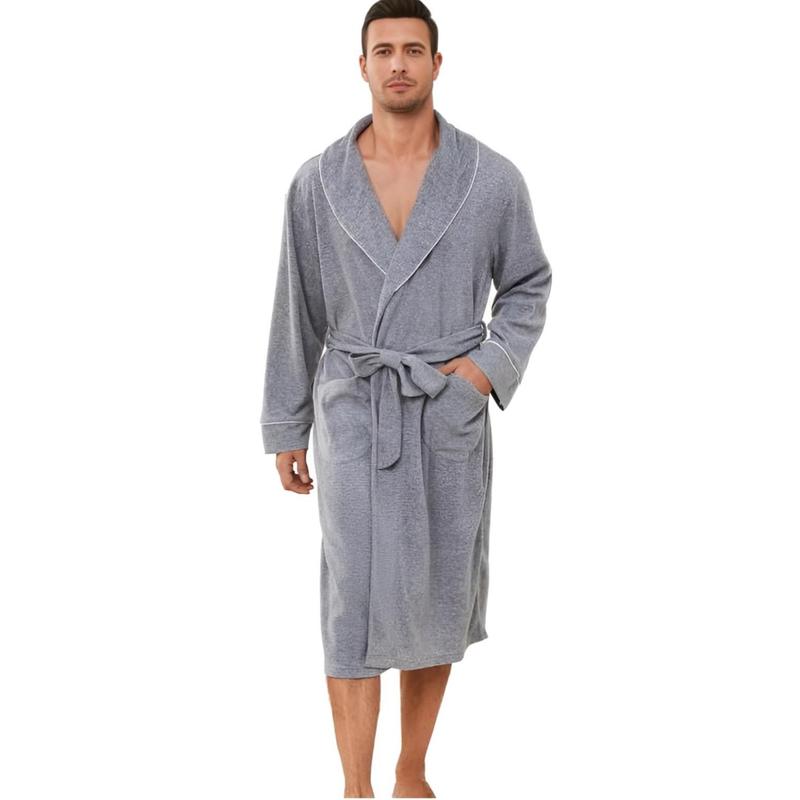 Men Lightweight Fleece Robe,Soft Long Shawl Collar Bathrobe For Men. Menswear Nightwear Gowns Loungewear Long Sleeve Beige Plain Tropical christmas 2024 ornament