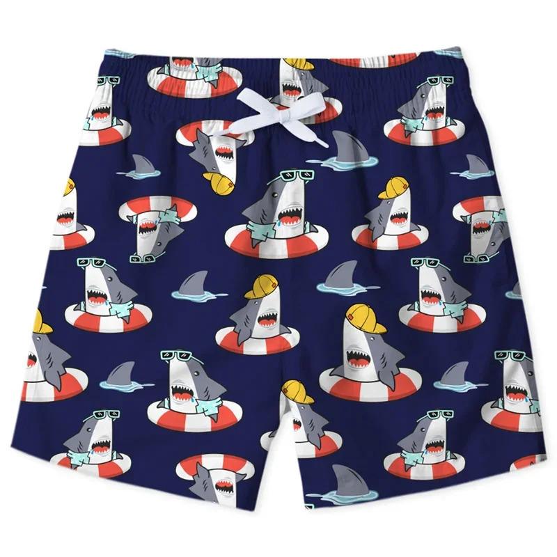 Casual fashioncasual fashioncute shark dinosaur beach shorts for men kids 3D print cartoon animal swim trunks surfing board shorts male street short pants