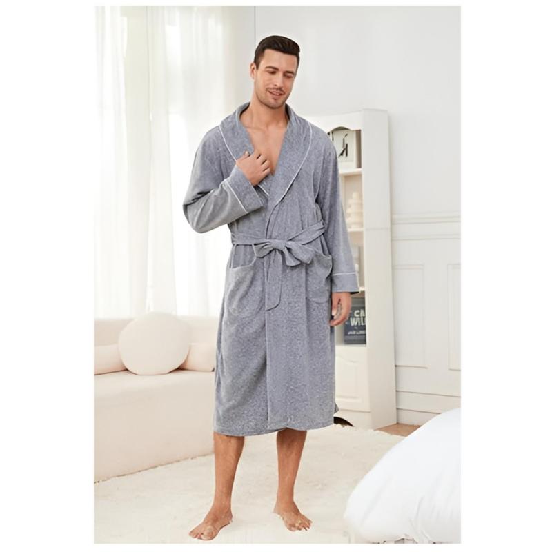 Men Lightweight Fleece Robe,Soft Long Shawl Collar Bathrobe For Men. Menswear Nightwear Gowns Loungewear Long Sleeve Beige Plain Tropical christmas 2024 ornament