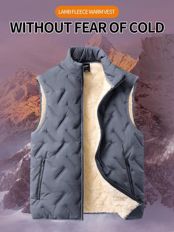 Men's Solid High Neck Puffer Vest Jacket, Casual Regular Fit Sleeveless Zip Up Thermal Lined Outerwear for Fall & Winter, Men's Clothes for Daily Wear