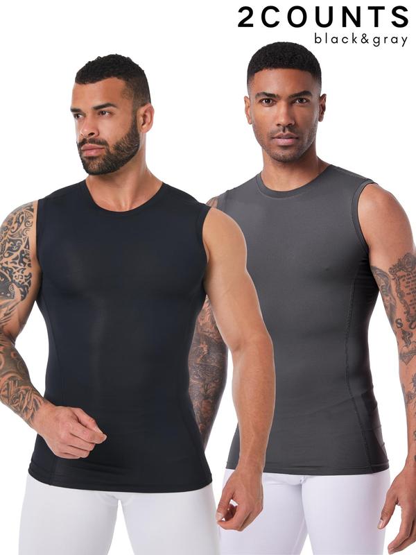 Men's Solid Color Shapewear Tank Top, Casual Breathable Sleeveless Shapewear Top for Workout Gym Exercise, Fashion Men's Underwear & Sleepwear for All Seasons