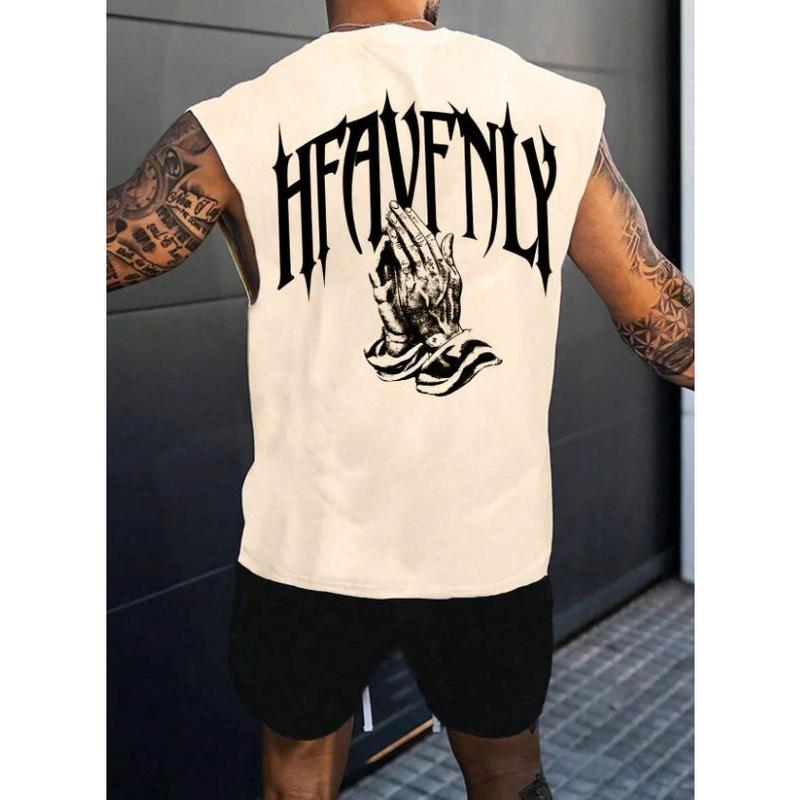 Men's Letter & Hand Print Casual Summer Tank Top Tank Top