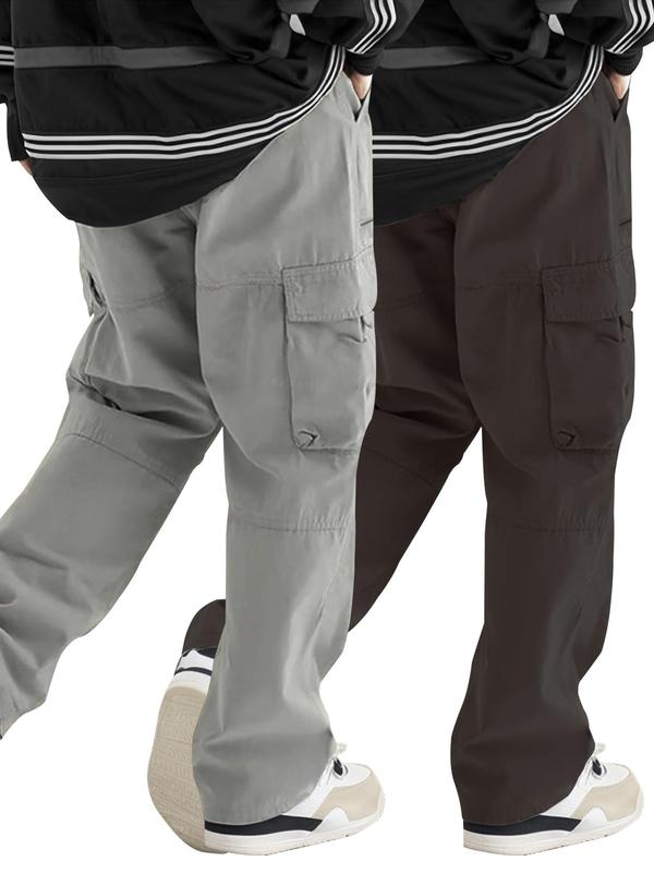 Men's Solid Pocket Zipper Cargo Pants, Loose Casual Outdoor Trousers for Work, Fashion Men's Bottoms for All Seasons