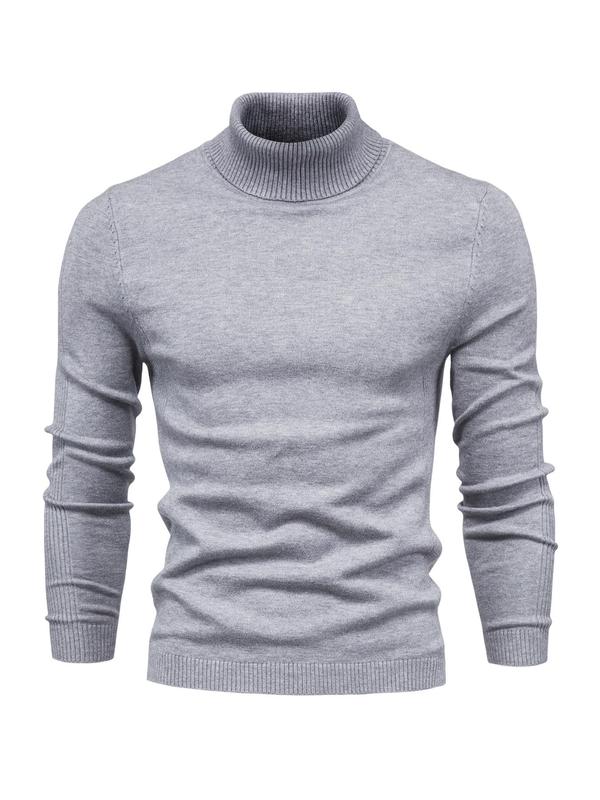 Men's Solid High Neck Sweater, Regular Fit Casual Long Sleeve Jumper for Fall & Winter, Men's Knitwear for Daily Wear