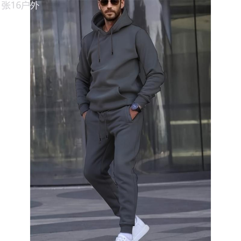 Men'S Casual Sports Set, Fashion Letter X Embroidered Belt,  Hoodie and Athletic Pants, Polyester Knit Sweatshirt and Joggers Outfit for Outdoor Fitness, Regular Fit, Autumn Winter Collection Clothing Fabric Clothing Fabric Menswear  Menswear Collar