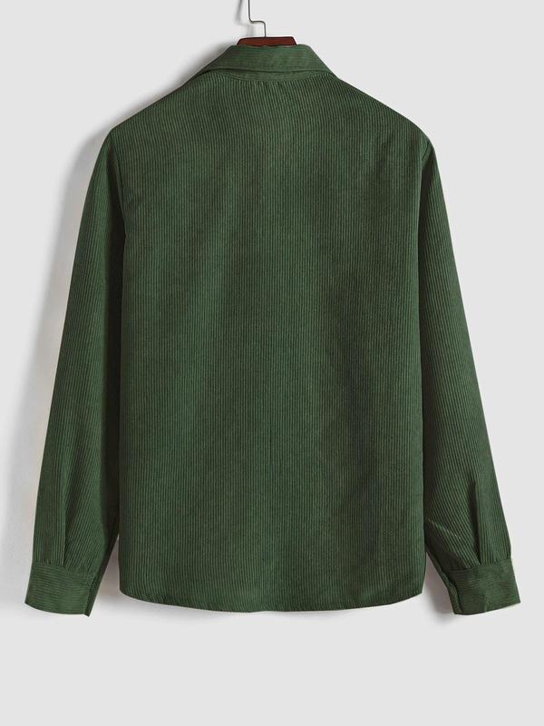 Men's Plain Pocket Button Half Placket Corduroy Shirt for Spring, Shirts for Men, Regular Fit Streetwear Long Sleeve Collared Top for Fall Winter, Fall Clothes, Men Clothes, Fall Outfits, Fallfreshness Longsleeves