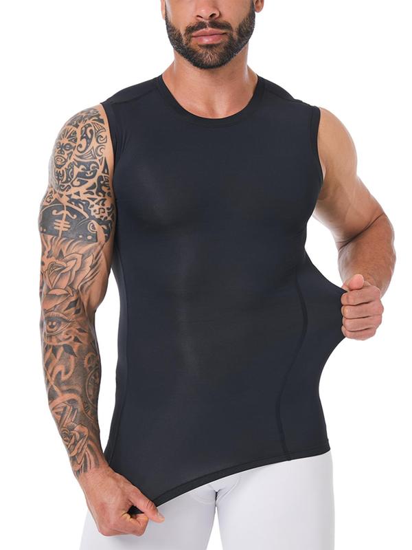 Men's Solid Color Shapewear Tank Top, Casual Breathable Sleeveless Shapewear Top for Workout Gym Exercise, Fashion Men's Underwear & Sleepwear for All Seasons