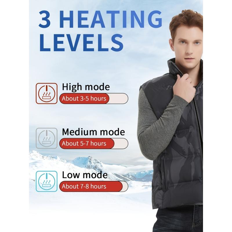 OLDEGG Men's USB Rechargeable Solid Heated Vest, Smart Electric Heating Jacket With Adjustable Temperature Control, Winter Outdoor Warmth Gear Menswear Collar