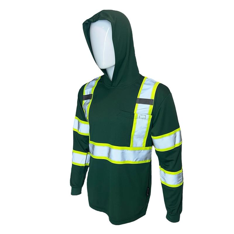 ST908 - Hunter Green - High Visibility Hoodie Long Sleeve Safety Shirt with hoodie Polyester Birdeye Mesh