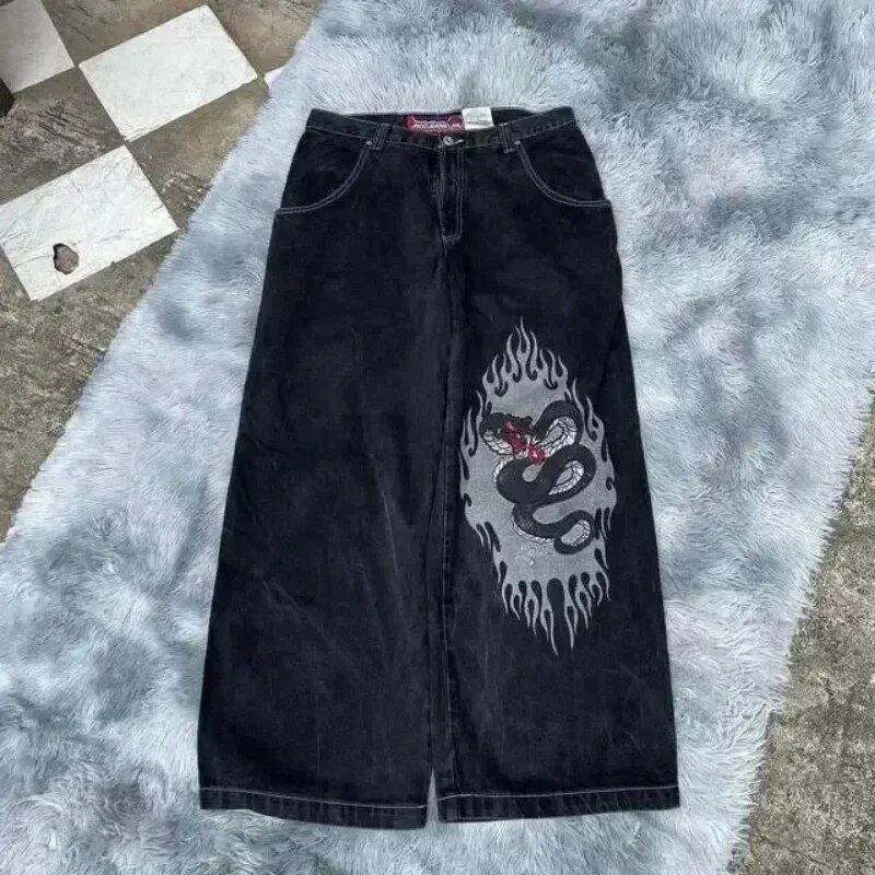 Loose Jeans Men's Vintage Printed Hip Hop Gothic Streetwear Harajuku Men's Casual Pants