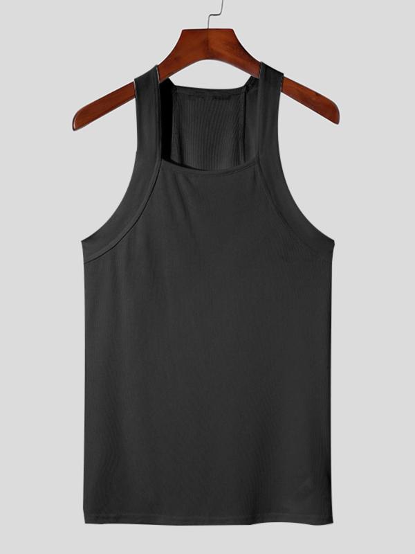Men's Solid Square Neck Tank Top, Slim Casual Sleeveless Top for Summer, Men's Clothing for Daily Wear