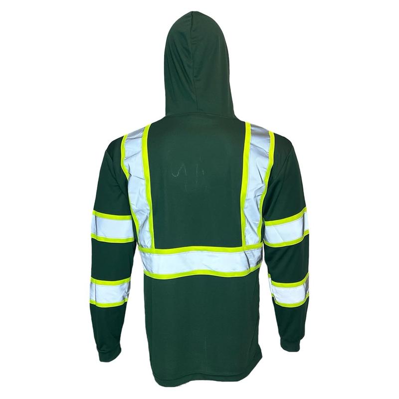 ST908 - Hunter Green - High Visibility Hoodie Long Sleeve Safety Shirt with hoodie Polyester Birdeye Mesh