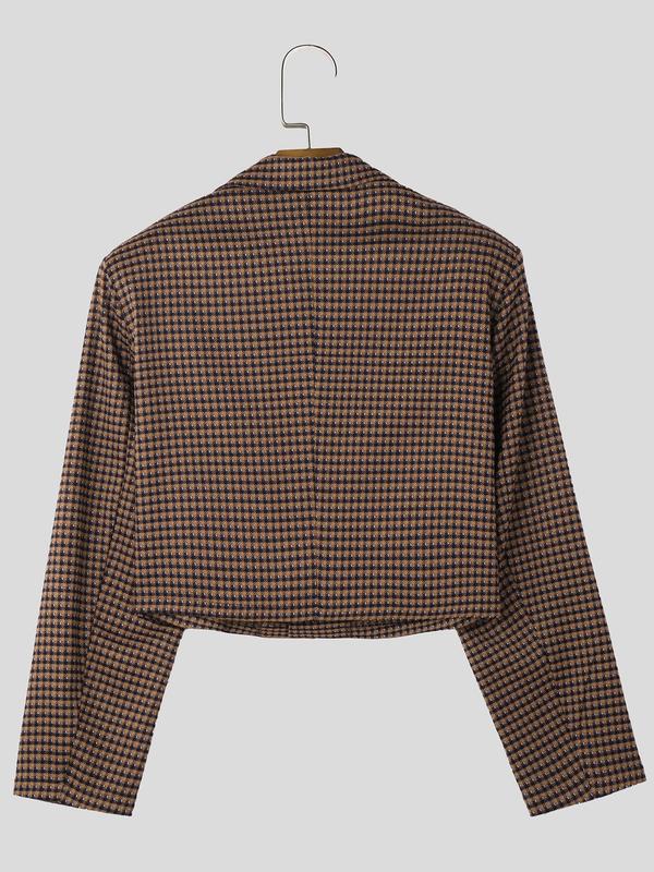 Men's Gingham Print Button Front Jacket, Regular Fit Casual Long Sleeve Collared Outerwear for Spring & Fall, Fashion Men's Clothes for Daily Wear