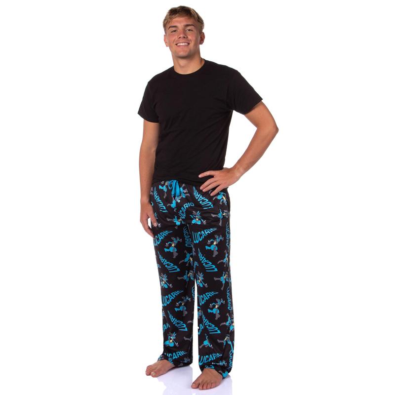 Pokemon Men's Lucario #0448 Fighting Poses All Over Print Adult Pajama Pants Sleep Lounge Bottoms