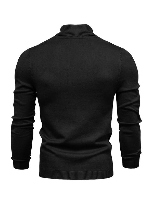 Men's Solid High Neck Sweater, Regular Fit Casual Long Sleeve Jumper for Fall & Winter, Men's Knitwear for Daily Wear