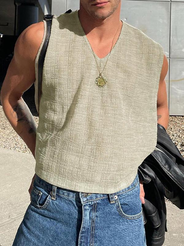 Men's Loose Solid V Neck Tank Top, Casual Sleeveless Top for Summer, Men's T Shirts, Fashion Men's Clothes for Daily Wear