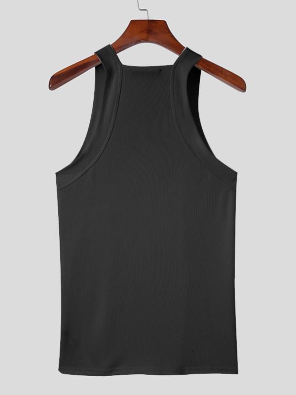 Men's Solid Square Neck Tank Top, Slim Casual Sleeveless Top for Summer, Men's Clothing for Daily Wear