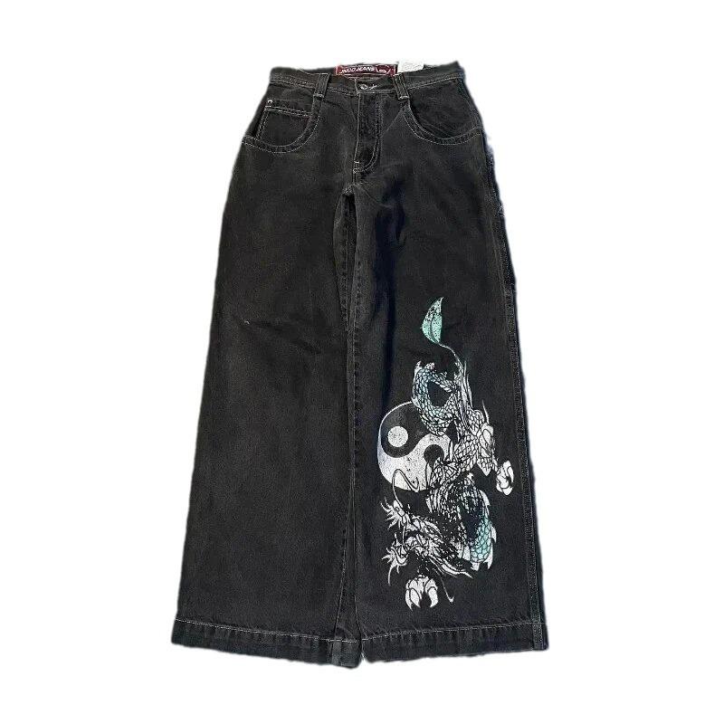 Loose Jeans Men's Vintage Printed Hip Hop Gothic Streetwear Harajuku Men's Casual Pants