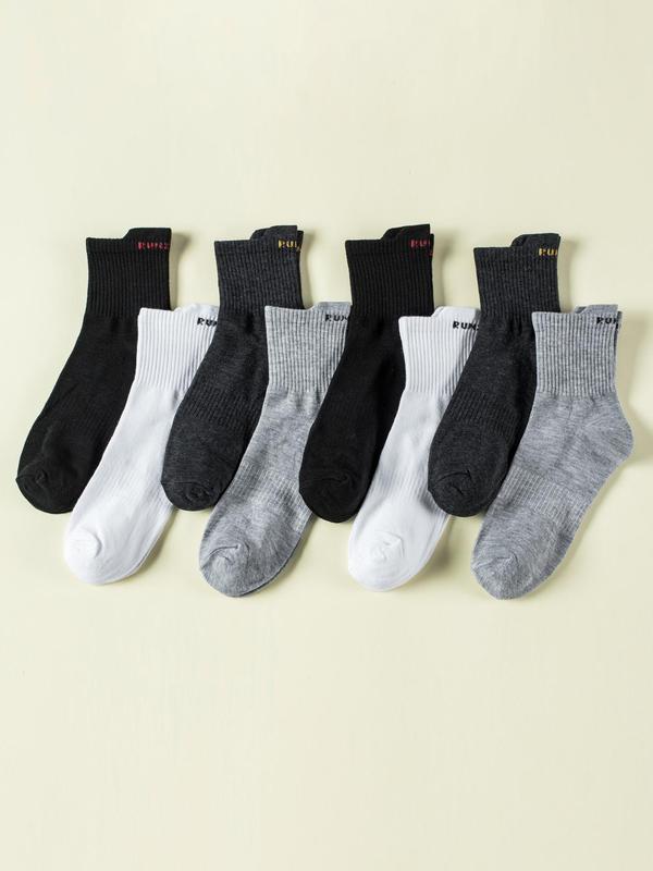 Men's 8 Pairs Plain Letter Print Multicolor Crew Socks, Casual Multi-pack Minimalist Fashion Breathable Knit Socks for Daily Sport Running, Men's Socks & Hosiery, Menswear