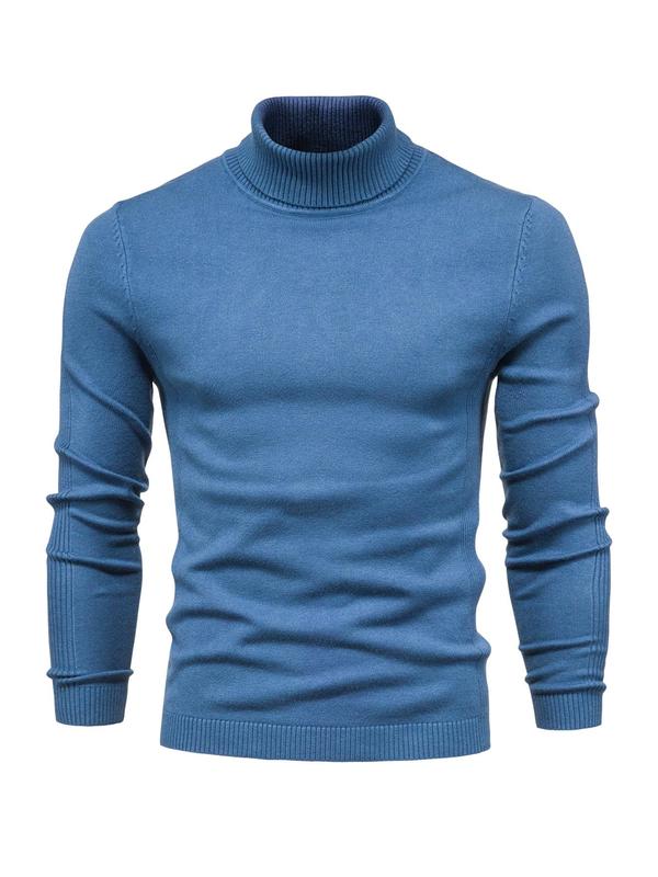 Men's Solid High Neck Sweater, Regular Fit Casual Long Sleeve Jumper for Fall & Winter, Men's Knitwear for Daily Wear