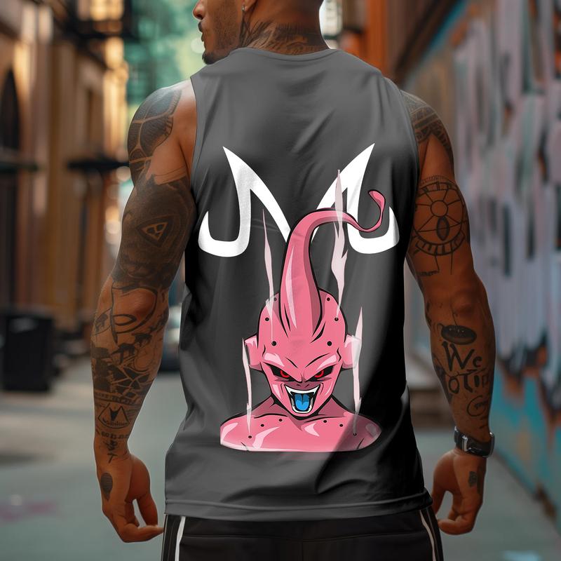 Casual Animation Design Print Tank Top,  Dragon Ball Anime Majin Buu Printed Tank Top, Manga Tank Top For Men, Best Anime Shirts, Gift For Anime Lovers, Anime Printed T-shirt, DB Gift For Fans, Gift For Him, Gift For Her