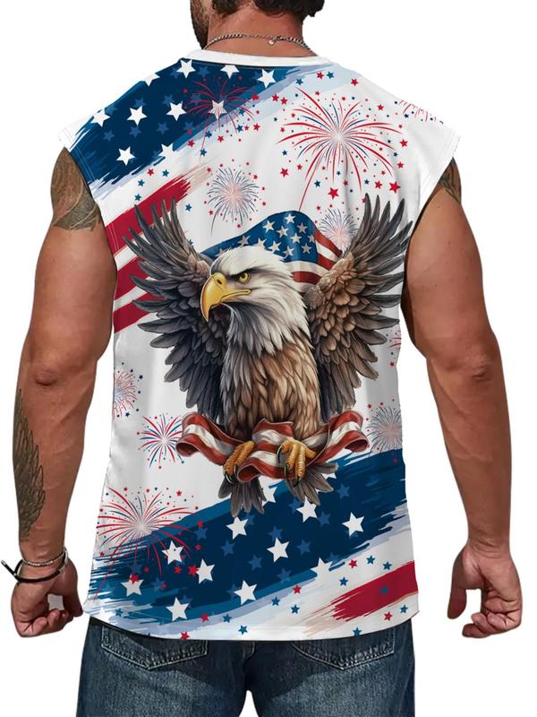 Men's American Flag 4th Of July Eagle Print 4th of July Tank Top, Regular Fit Casual Comfy Sleeveless Crew Neck Top for Summer, Fashion Men's Top for Daily Wear