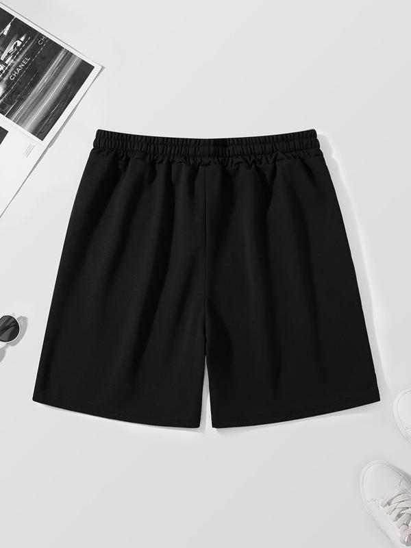 Men's Letter & Cross Print Drawstring Waist Shorts, Regular Fit Casual Pocket Design Shorts for Summer, Men's Bottoms for Daily Wear