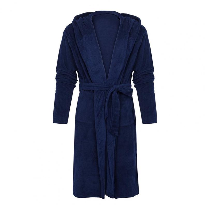 Men Soft Coral Fleece Nightgown Plus Size Men Flannel Robe Sleepwear Thick Warm Long Bathrobe Nightgown Fleece Long Bath Robe