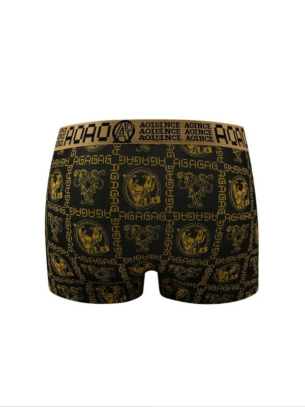 Men's All Over Print Letter Tape Boxer Brief, Casual Comfy Breathable Underwear for Daily Wear, Mens Underwear for All Seasons