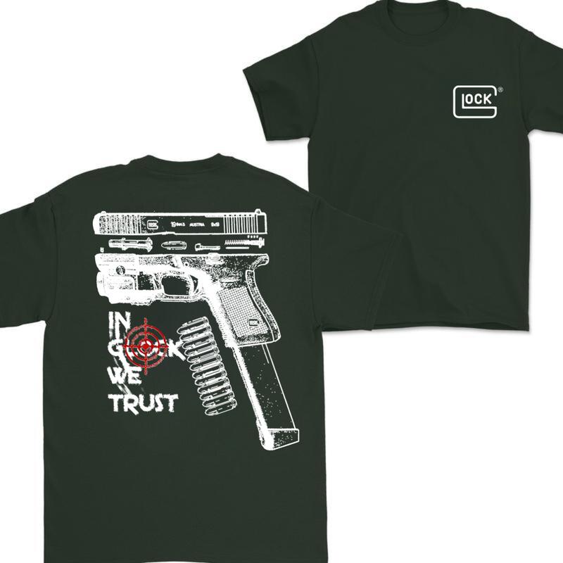 In Glock We Trust Standard size T-shirt, Double Sided Glock Tee, For Men And For Women Menswear Classic Cotton