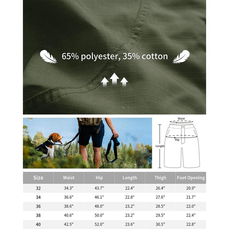 Men's Hiking Shorts Elastic Waist Work Shorts Lightweight Casual Fishing Cargo Shorts for Men with 6 Pockets(No Belts)