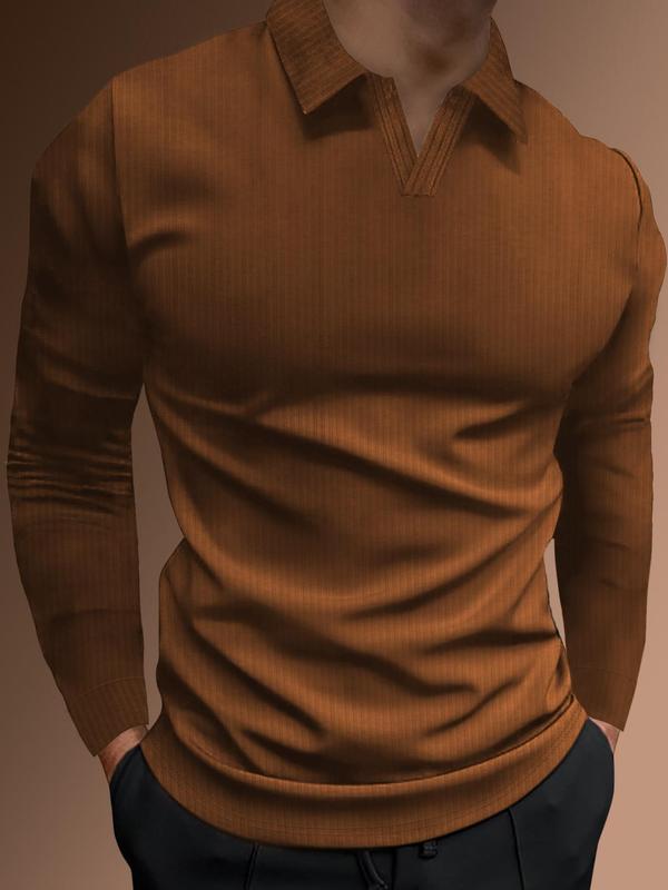 Men's Solid Long Sleeve Polo Shirt, Regular Fit Casual Comfortable Top for Spring & Fall, Men's Clothing for Daily Wear