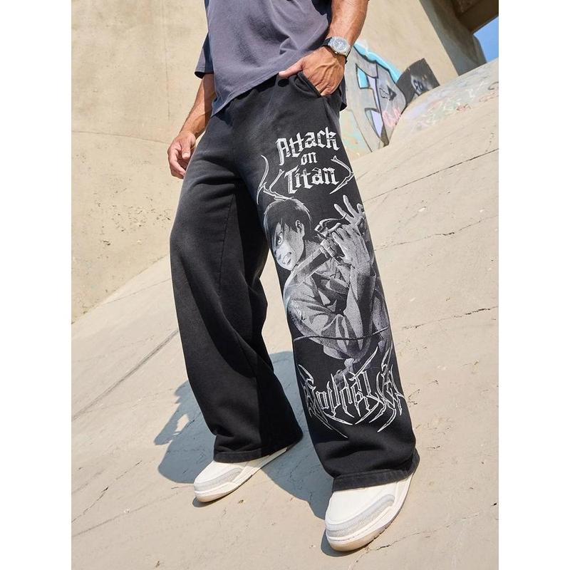 Youngla Joint Anime Attack on Titan Jogger Cotton Terry Printed Wide Leg Trousers