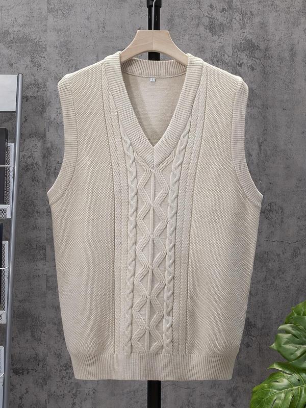 Men's Solid Textured V Neck Sweater Vest, Regular Fit Casual Sleeveless Knitwear Top for Fall & Winter, Men's Knit Clothing for Daily Wear