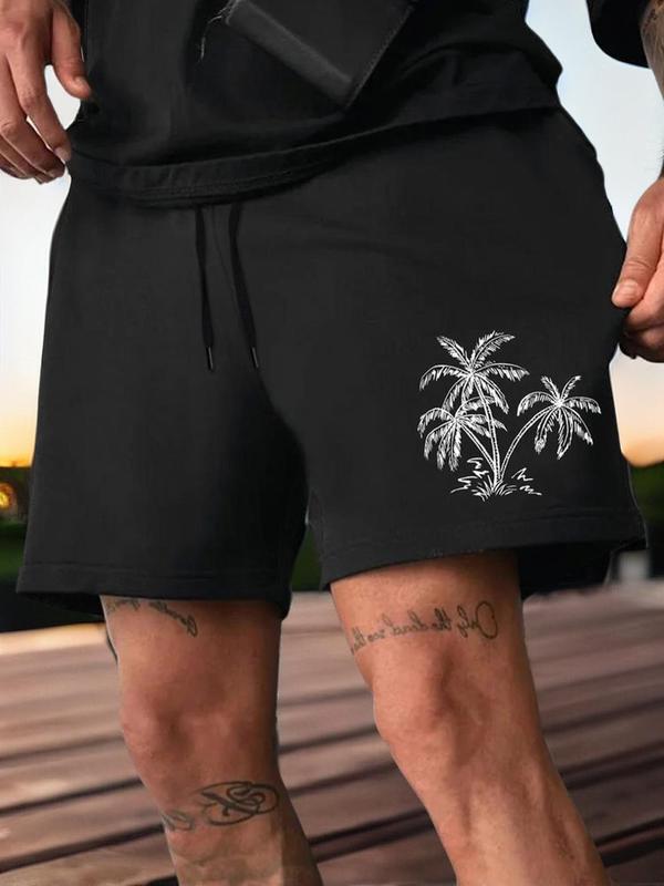 Men's Regular Fit Coconut Tree Print Drawstring Waist Pocket Shorts, Summer Clothes, Casual Streetwear Soft Comfy Shorts for Vacation Holiday Beach, Summer Outfits 2024, Men's Summer Streetwear