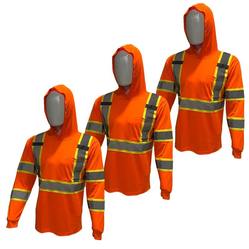 3 PACK SHIRT ST908 High Visibility Hoodie Long Sleeve Safety Shirt with hoodie Polyester Birdeye Mesh in various colors