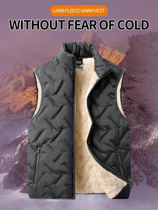 Men's Solid High Neck Puffer Vest Jacket, Casual Regular Fit Sleeveless Zip Up Thermal Lined Outerwear for Fall & Winter, Men's Clothes for Daily Wear