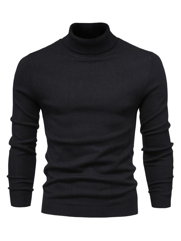 Men's Solid High Neck Sweater, Regular Fit Casual Long Sleeve Jumper for Fall & Winter, Men's Knitwear for Daily Wear