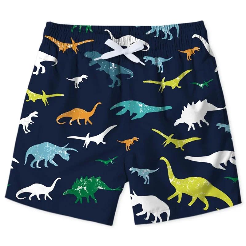 Casual fashioncasual fashioncute shark dinosaur beach shorts for men kids 3D print cartoon animal swim trunks surfing board shorts male street short pants