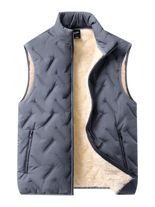 Men's Solid High Neck Puffer Vest Jacket, Casual Regular Fit Sleeveless Zip Up Thermal Lined Outerwear for Fall & Winter, Men's Clothes for Daily Wear