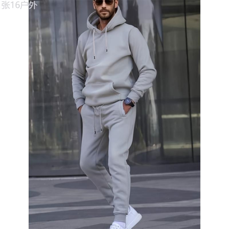 Men'S Casual Sports Set, Fashion Letter X Embroidered Belt,  Hoodie and Athletic Pants, Polyester Knit Sweatshirt and Joggers Outfit for Outdoor Fitness, Regular Fit, Autumn Winter Collection Clothing Fabric Clothing Fabric Menswear  Menswear Collar