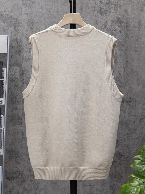 Men's Solid Textured V Neck Sweater Vest, Regular Fit Casual Sleeveless Knitwear Top for Fall & Winter, Men's Knit Clothing for Daily Wear