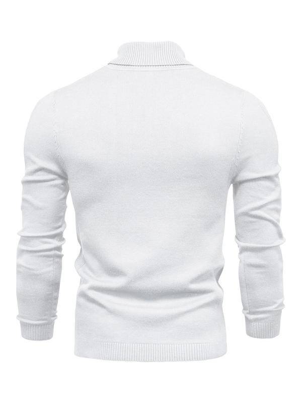 Men's Solid High Neck Sweater, Regular Fit Casual Long Sleeve Jumper for Fall & Winter, Men's Knitwear for Daily Wear