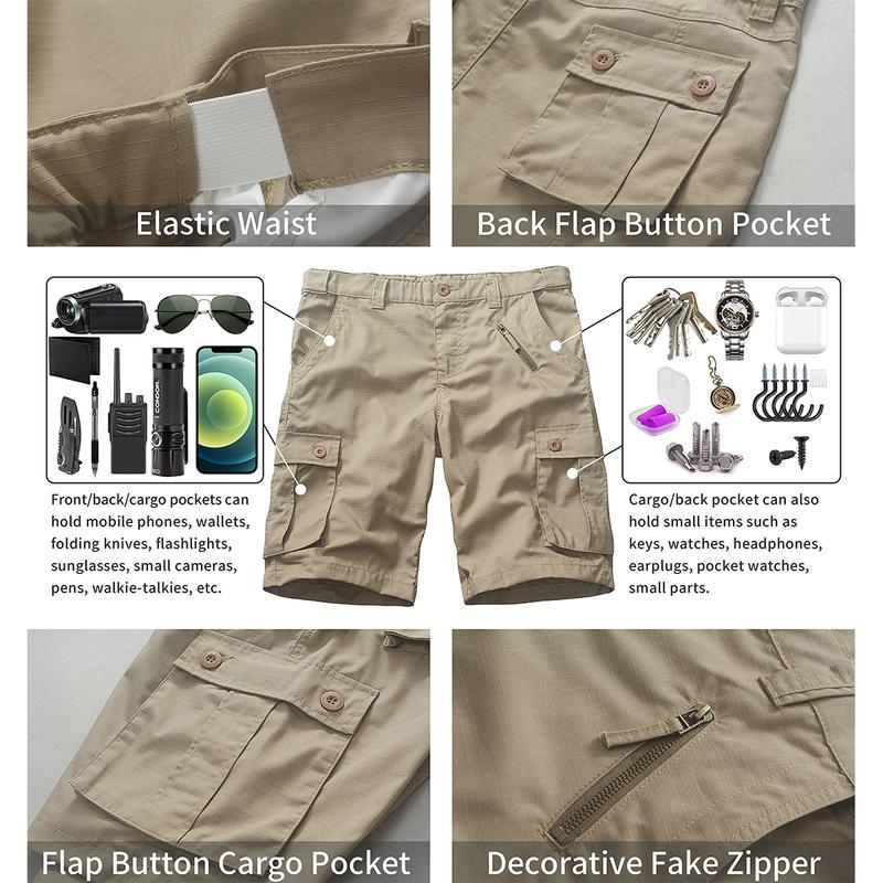 Men's Hiking Shorts Elastic Waist Work Shorts Lightweight Casual Fishing Cargo Shorts for Men with 6 Pockets(No Belts)