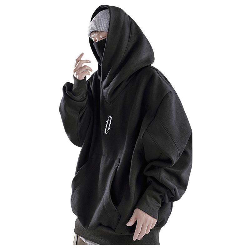 Unisex Oversize Ninja Double Neckline Cotton Hip Hop Hoodie, Loose Casual Pocket Hooded Sweatshirts For Daily Outdoor Wear, Men Fall & Winter Hoodies Oversized Hooded